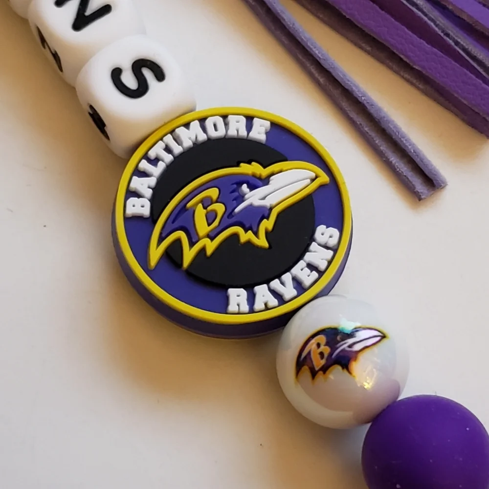 Handmade Ravens Beaded Silicone Focal Bead Keychain